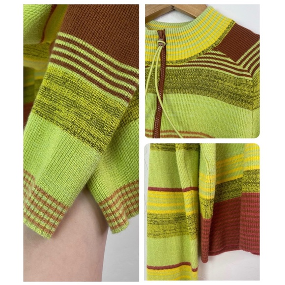 Free People Rip Tide Mockneck Quarter Zip Long Sleeve Knit Striped Crop Top XS - Picture 8 of 16